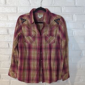 Ariat Red and Tan Plaid Western Shirt